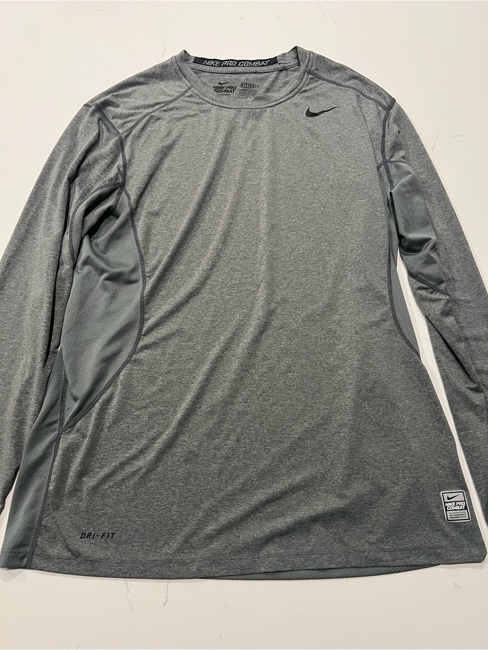 Nike Pro Combat Men’s Gray Dri-FIT Long Sleeve Performance Top